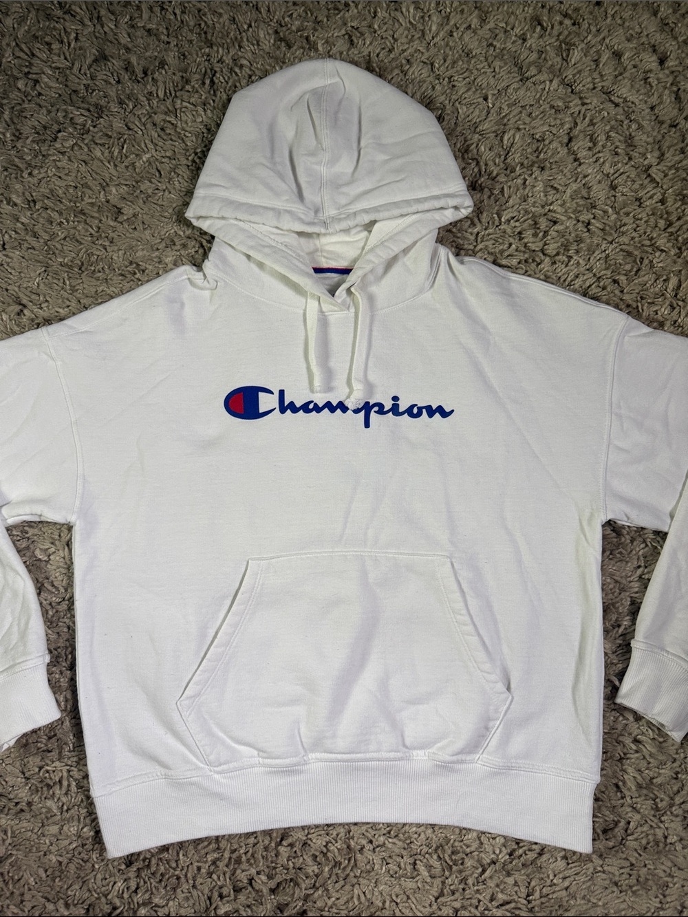 Champion Women's Powerblend Script Logo Pullover Hoodie White - Size M